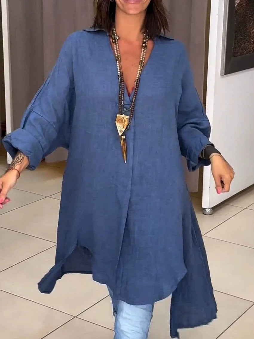 Oversized Button Down Long Sleeve Tunic for Women