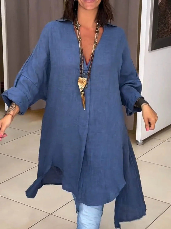 Oversized Button Down Long Sleeve Tunic for Women