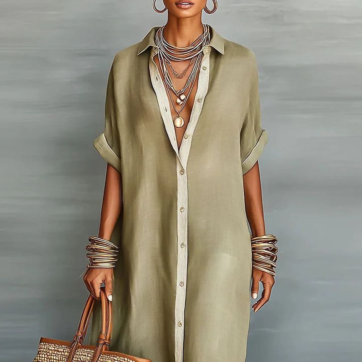 Button-Down Collared Maxi Shirt Dress for Women