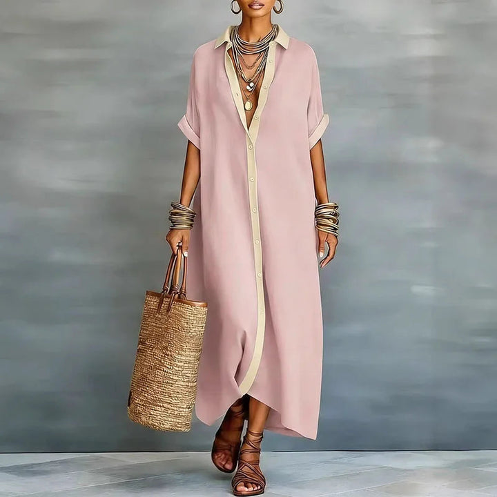 Button-Down Collared Maxi Shirt Dress for Women