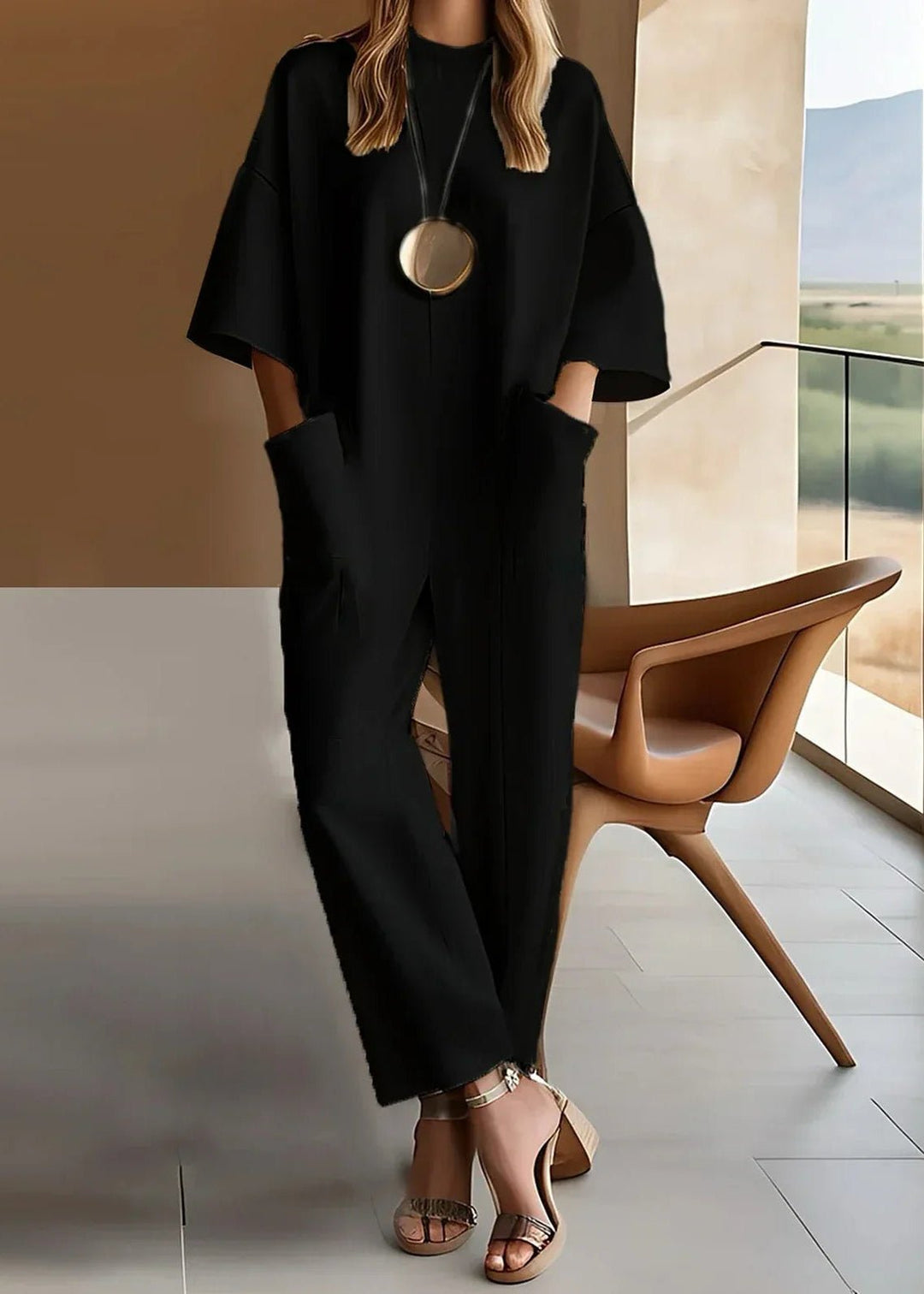 Long Sleeve Crew Neck Wide Leg Jumpsuit for Women