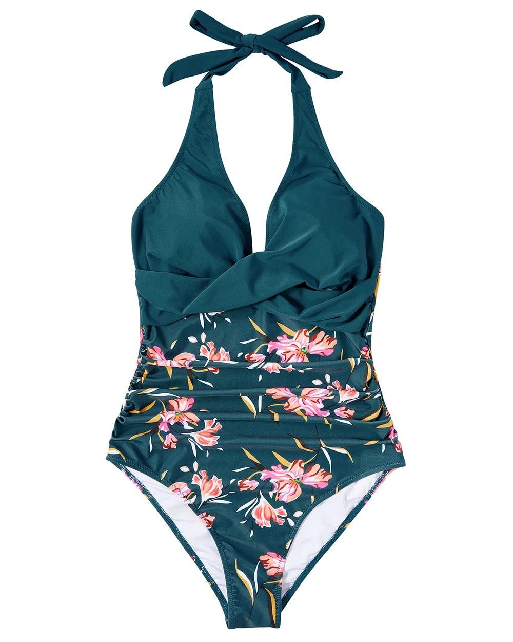 Halter Floral One-Piece Swimsuit for Women