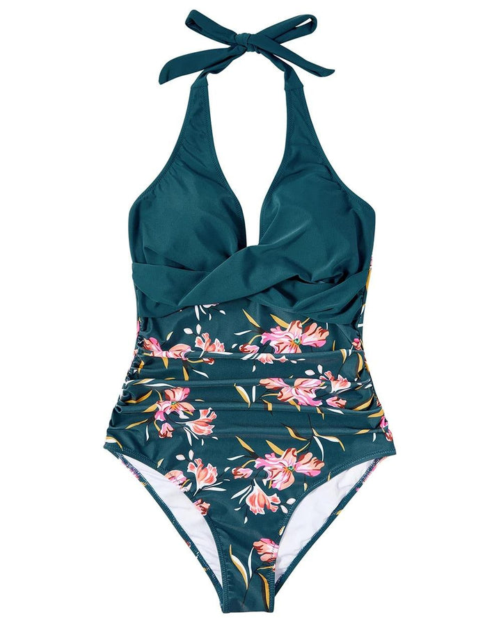 Halter Floral One-Piece Swimsuit for Women