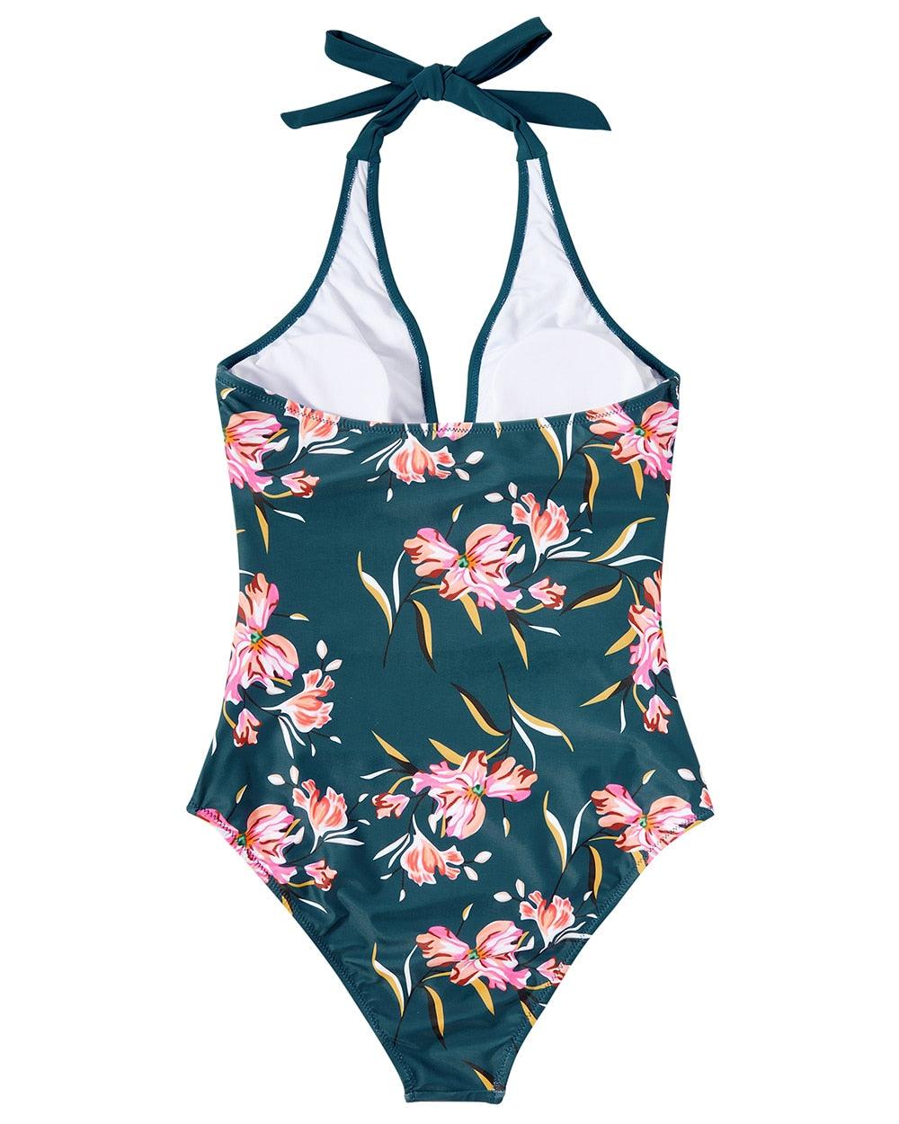 Halter Floral One-Piece Swimsuit for Women
