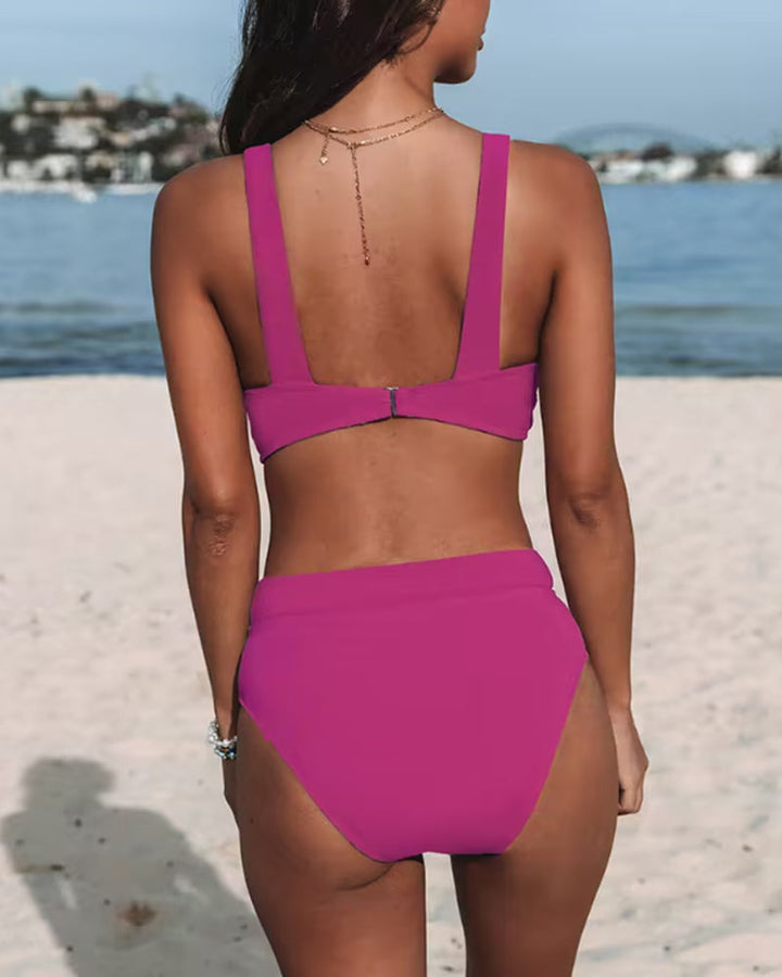 V-Neck High Waist Two-Piece Swimsuit for Women