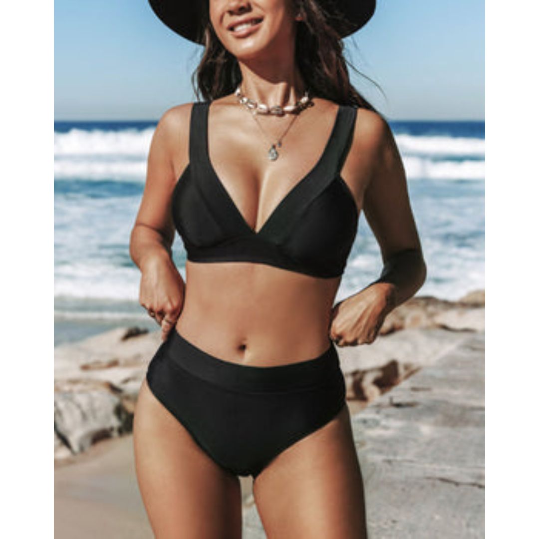 V-Neck High Waist Two-Piece Swimsuit for Women