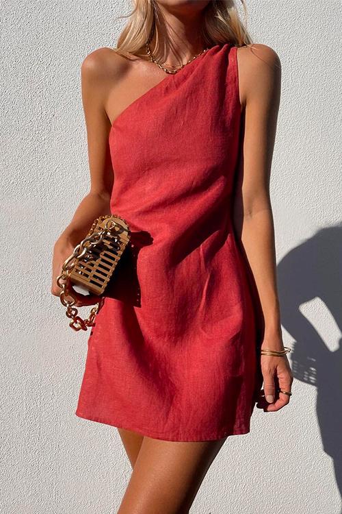 One Shoulder Sleeveless Mini Dress for Women