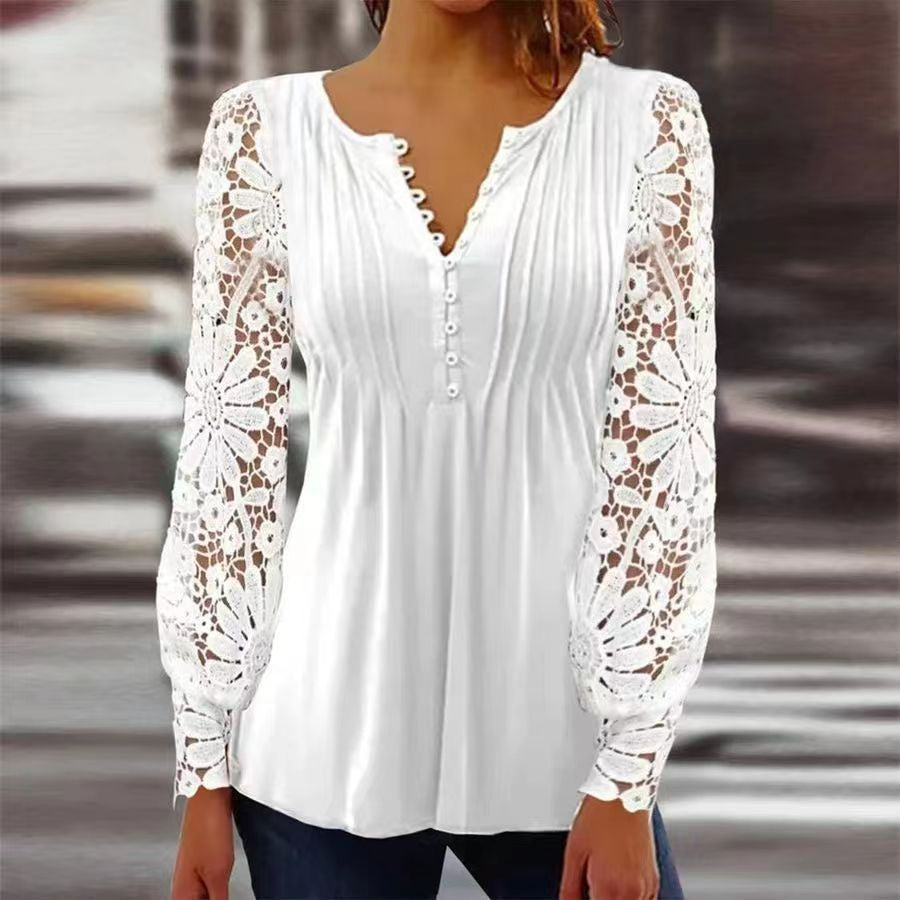 Floral Long Sleeve Henley Blouse for Women