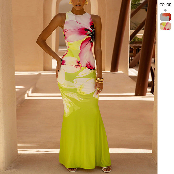 Floral Sleeveless Fitted Maxi Dress for Women