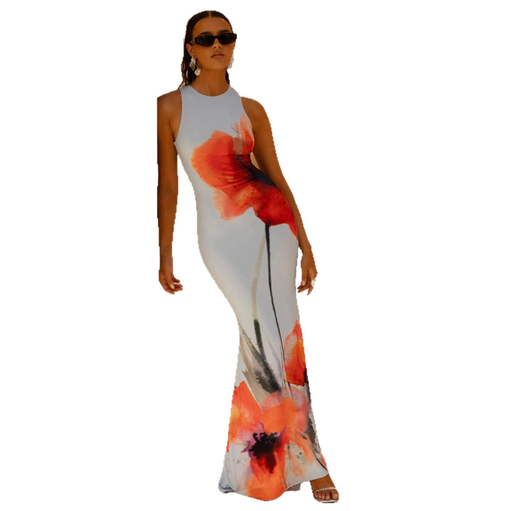 Floral Sleeveless Fitted Maxi Dress for Women