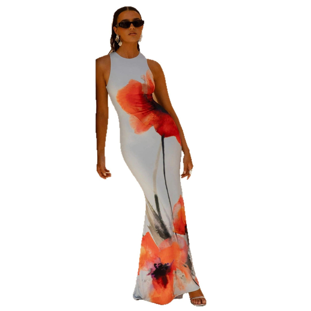 Floral Sleeveless Fitted Maxi Dress for Women