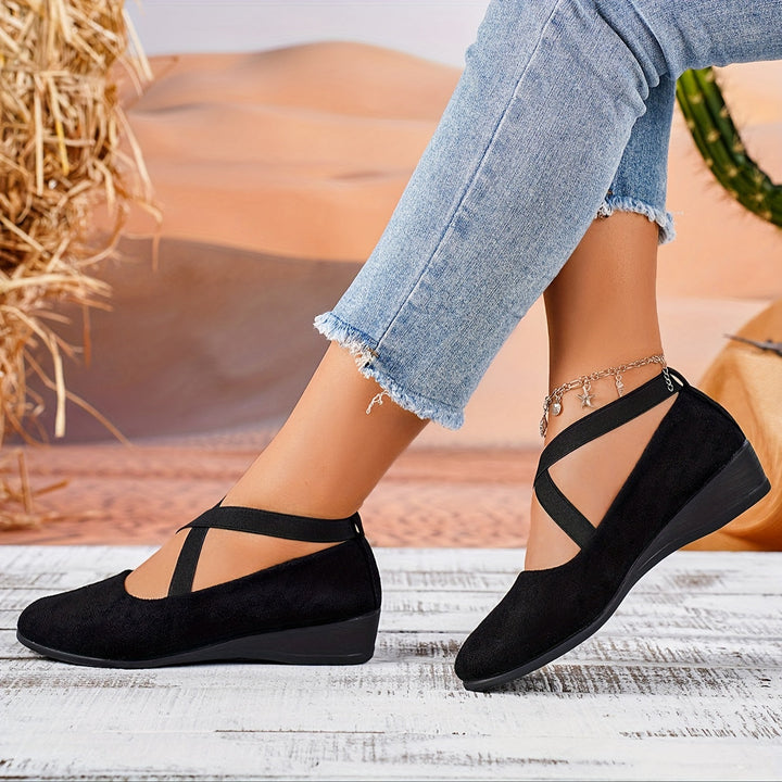 Crossover Ankle Strap Low Wedge Shoes for Women