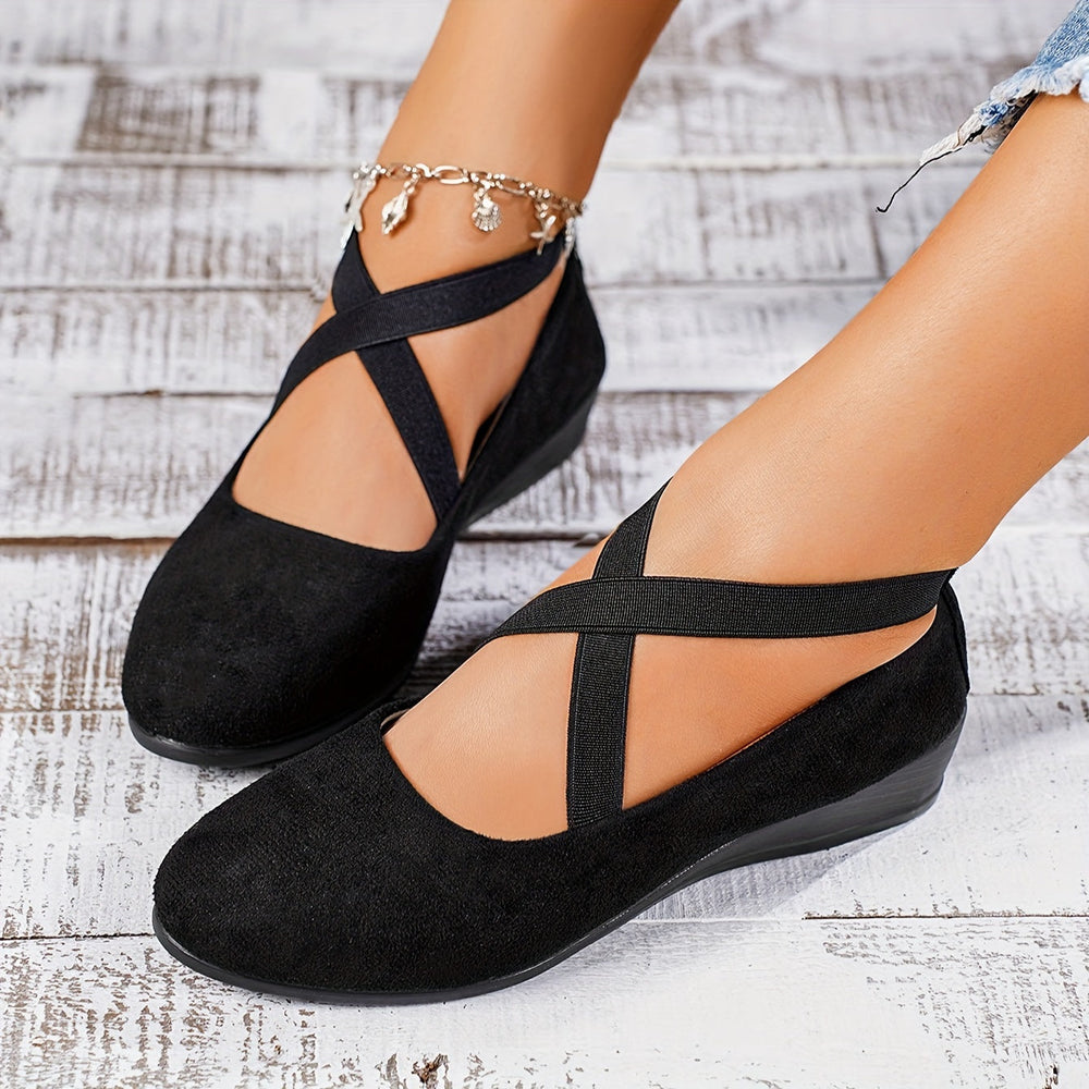 Crossover Ankle Strap Low Wedge Shoes for Women