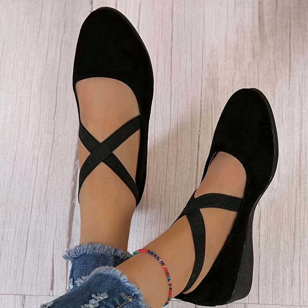 Crossover Ankle Strap Low Wedge Shoes for Women