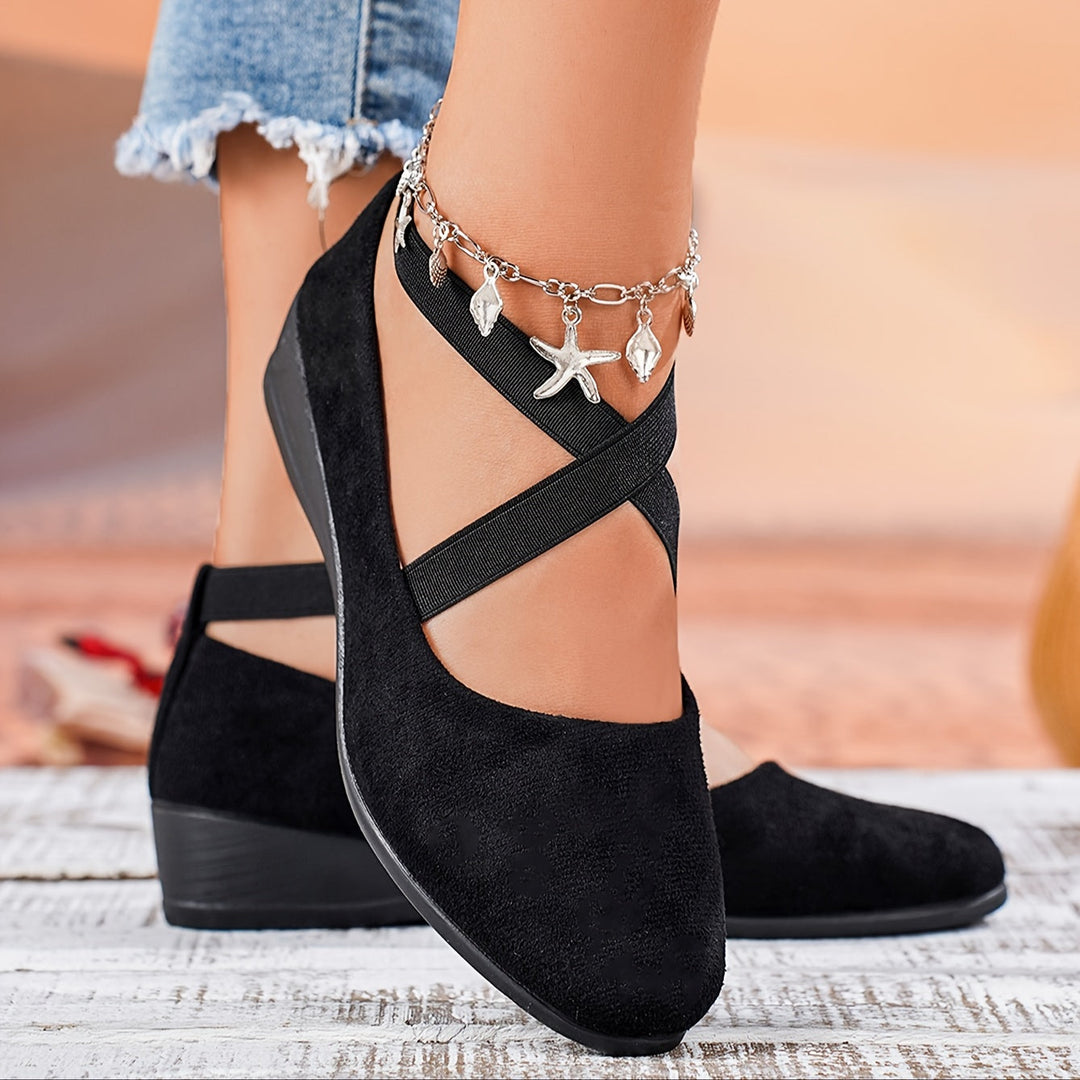 Crossover Ankle Strap Low Wedge Shoes for Women