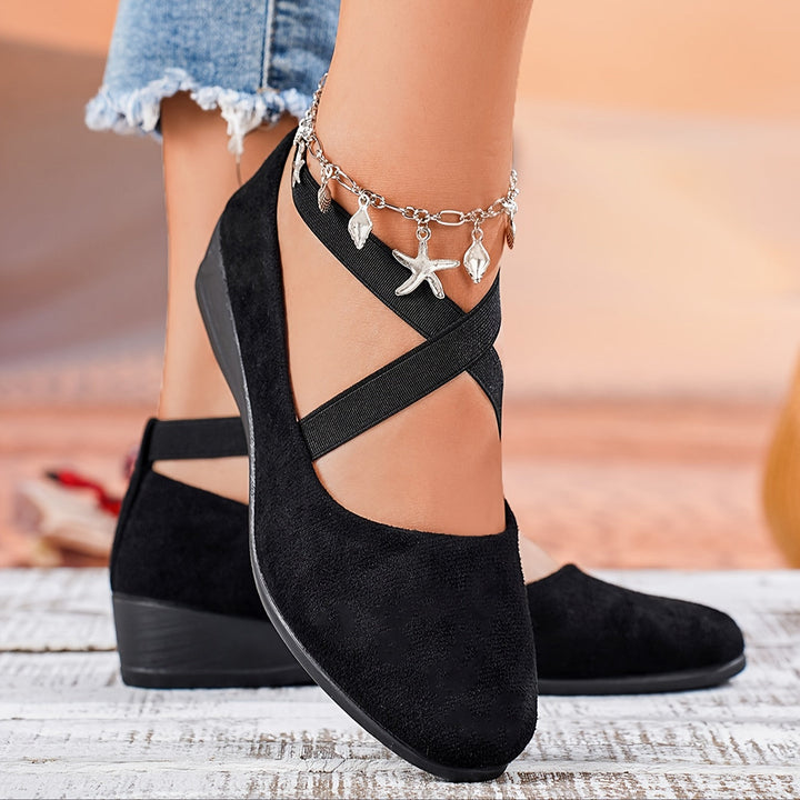 Crossover Ankle Strap Low Wedge Shoes for Women