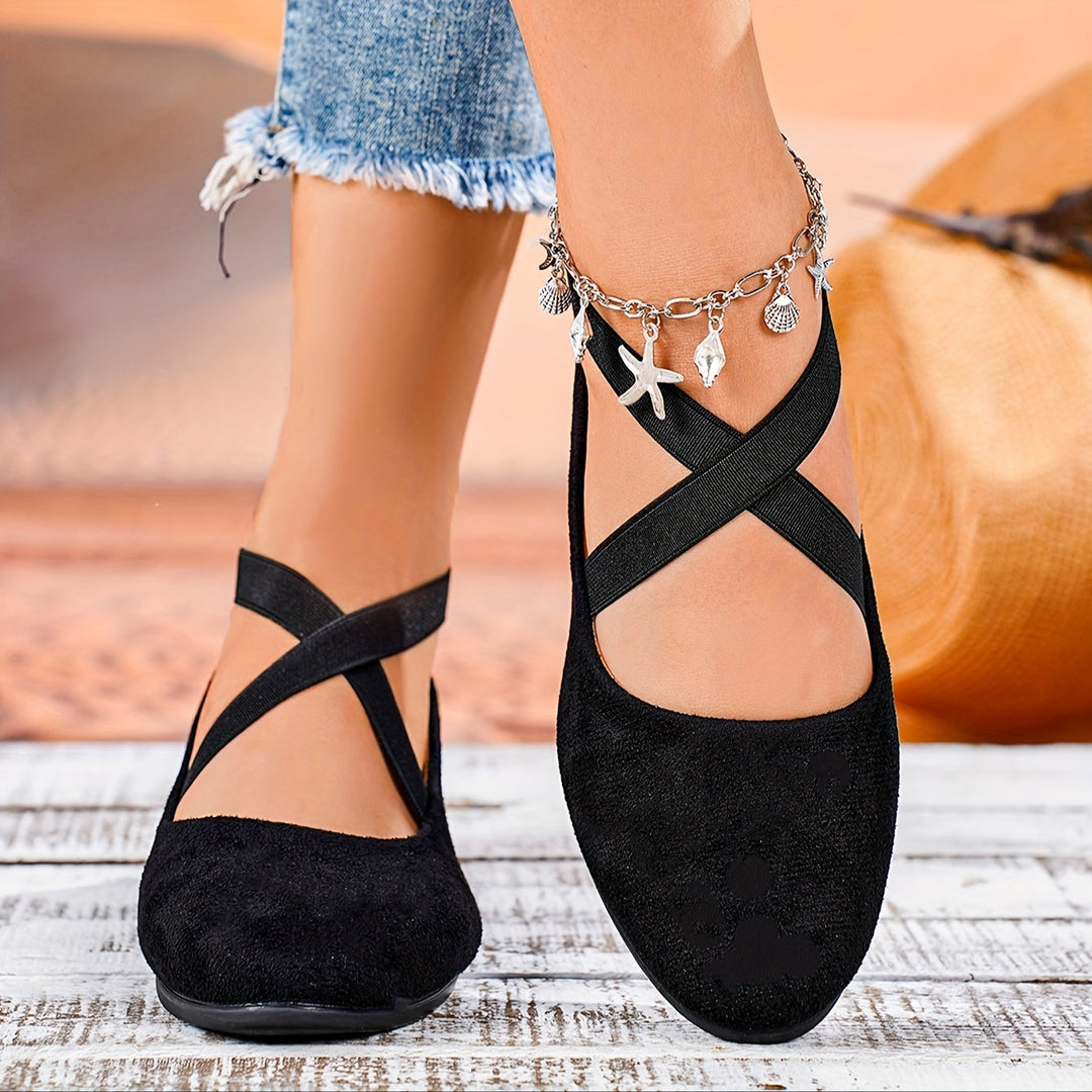 Crossover Ankle Strap Low Wedge Shoes for Women