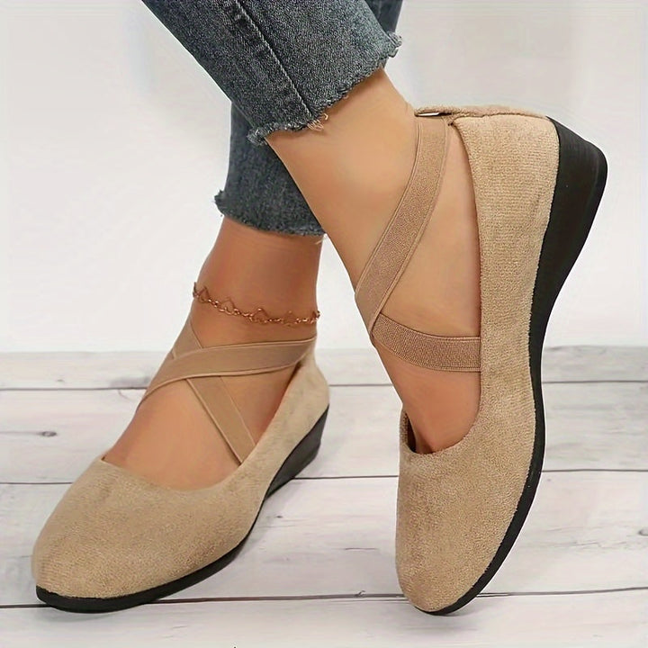 Crossover Ankle Strap Low Wedge Shoes for Women