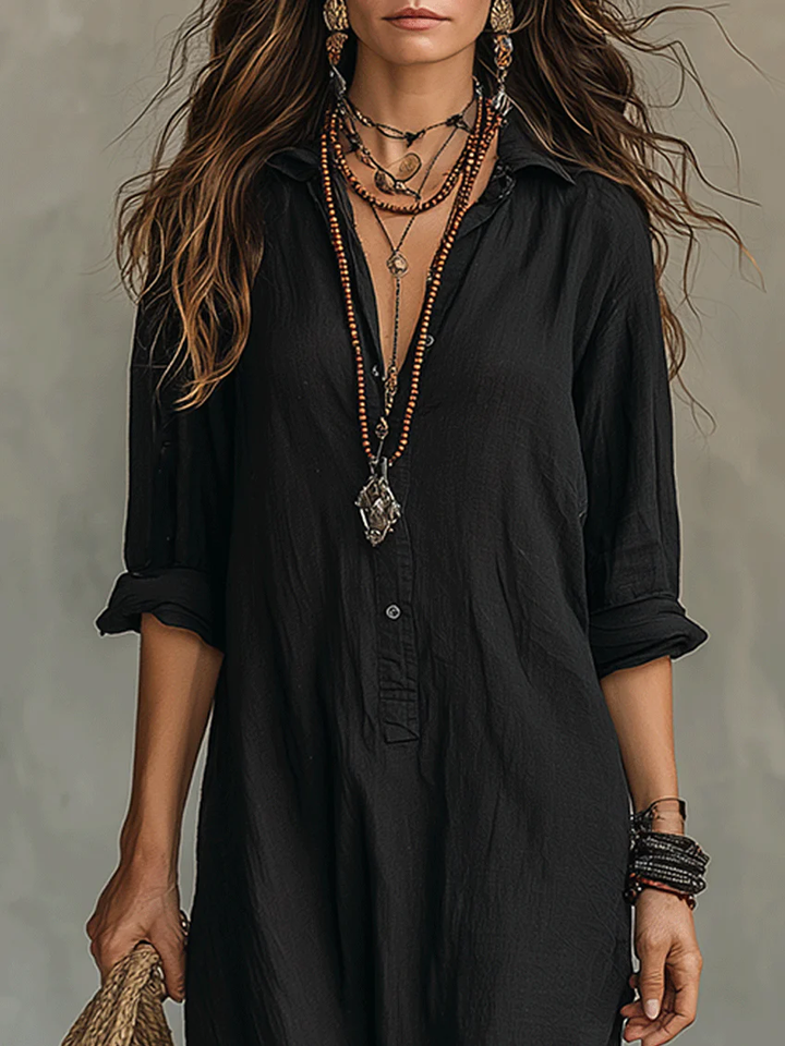 Button-Down Long Sleeve Maxi Shirt Dress for Women