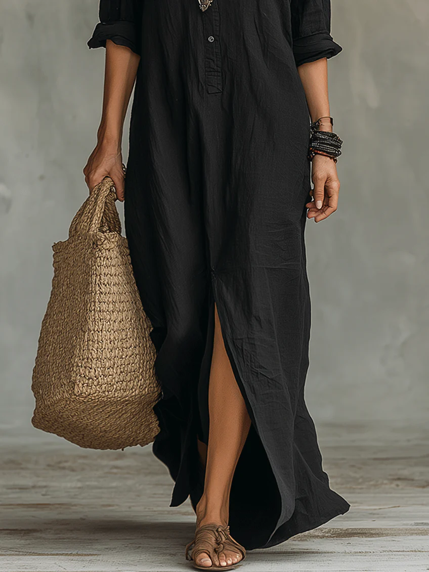 Button-Down Long Sleeve Maxi Shirt Dress for Women