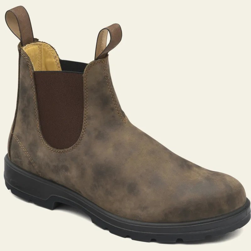 Distressed brown suede Chelsea boot with rugged rubber sole