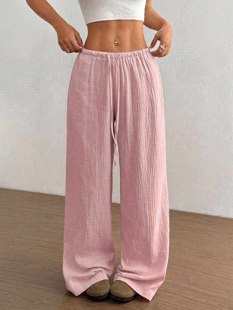 Wide Leg Drawstring Casual Pants for Women