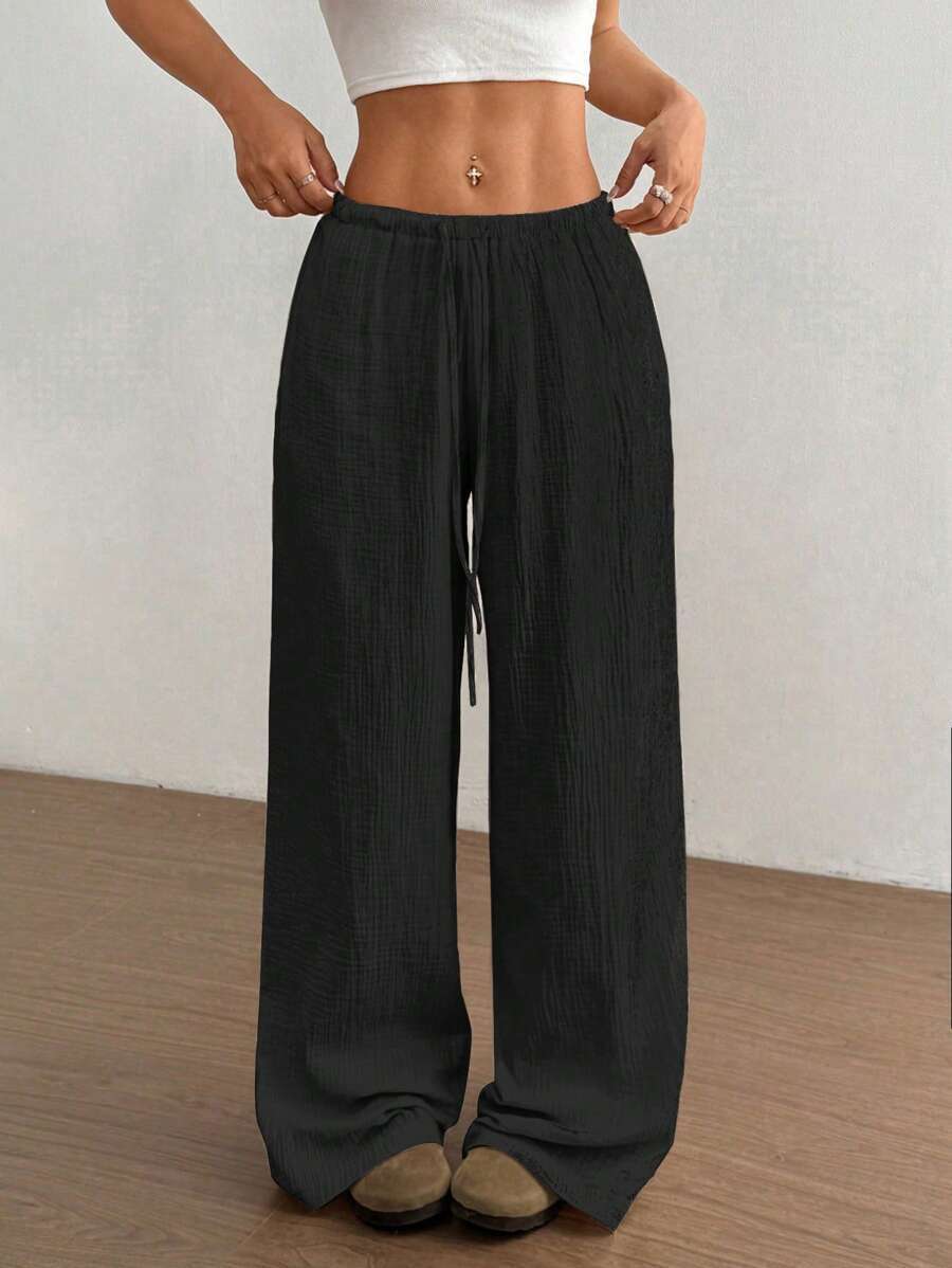 Wide Leg Drawstring Casual Pants for Women