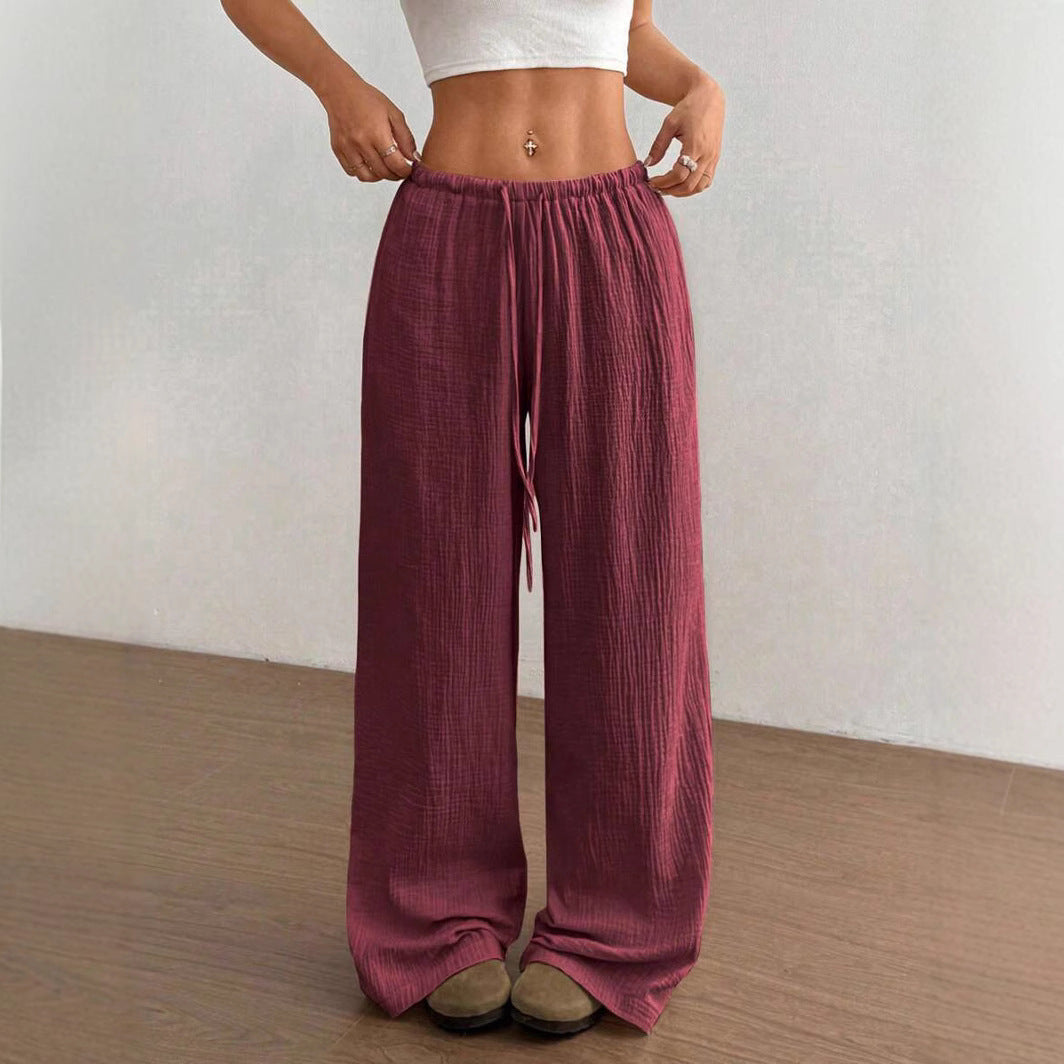Wide Leg Drawstring Casual Pants for Women