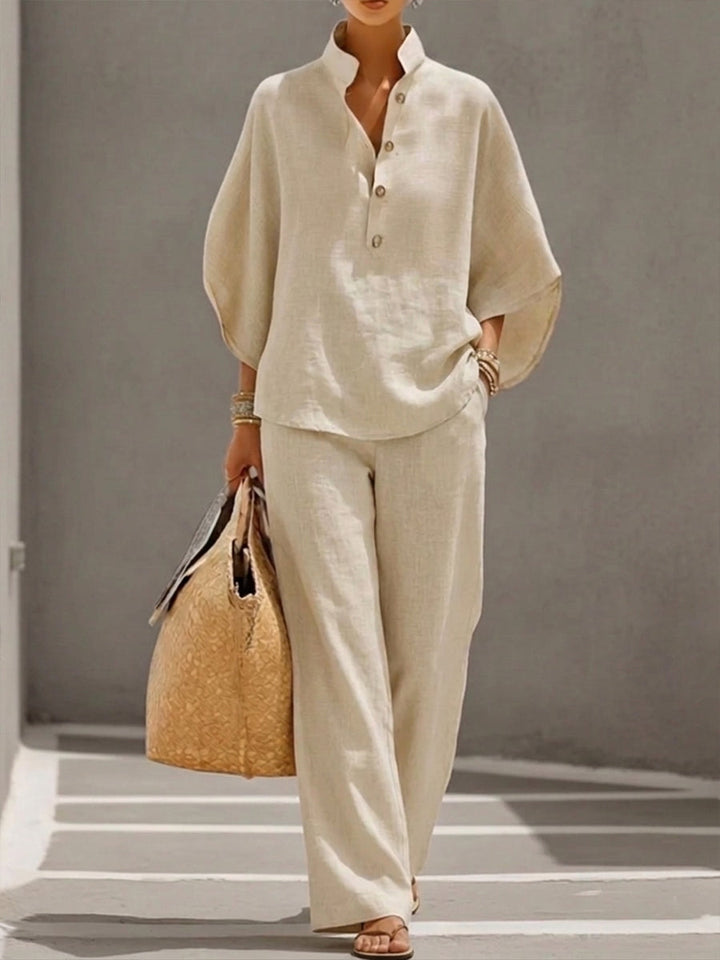 Batwing 3/4 Sleeve Wide Leg Two Piece Set for Women
