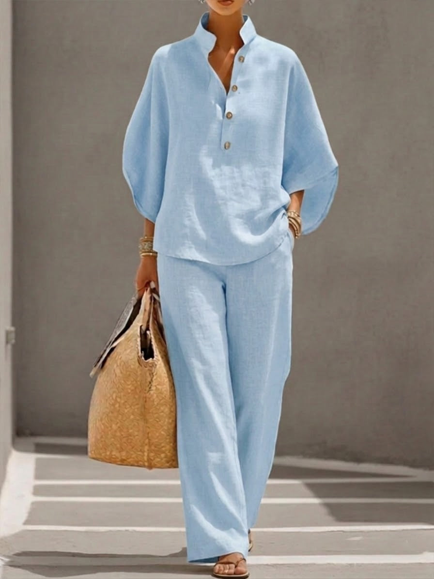 Batwing 3/4 Sleeve Wide Leg Two Piece Set for Women