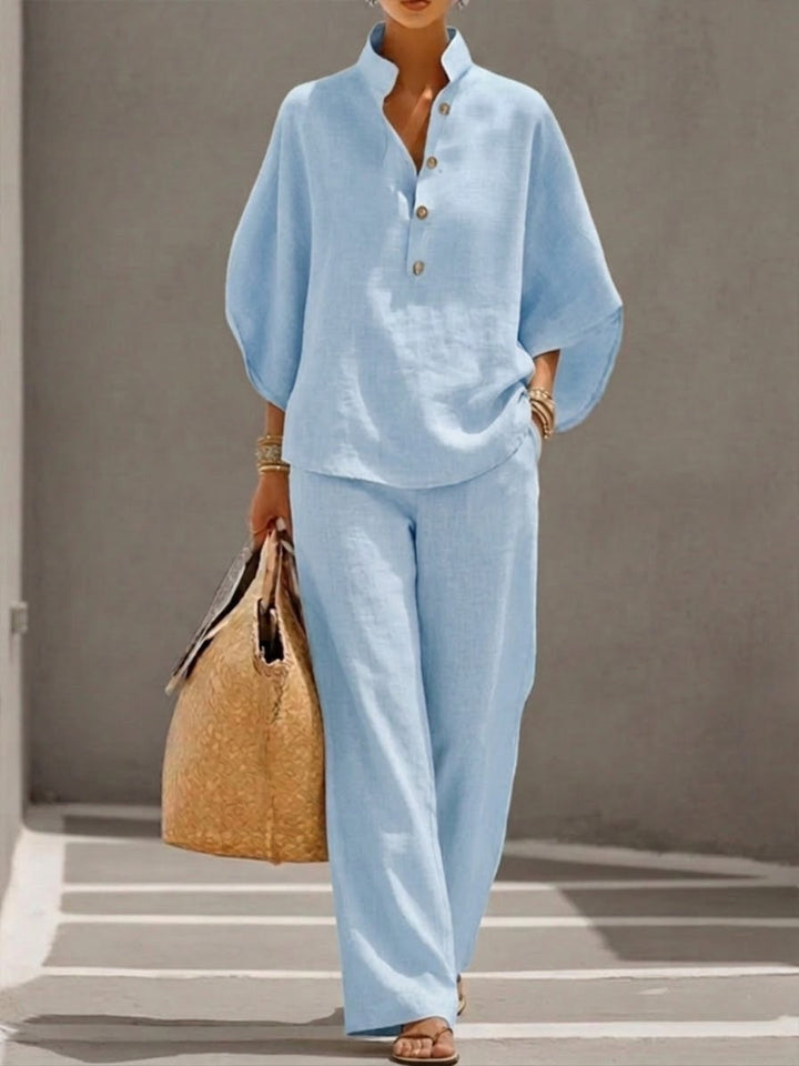 Batwing 3/4 Sleeve Wide Leg Two Piece Set for Women