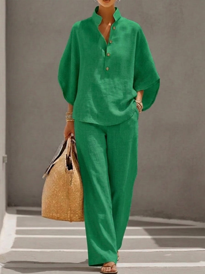 Batwing 3/4 Sleeve Wide Leg Two Piece Set for Women