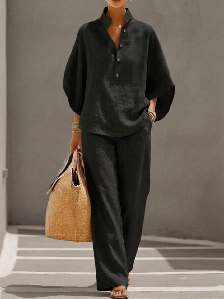 Batwing 3/4 Sleeve Wide Leg Two Piece Set for Women