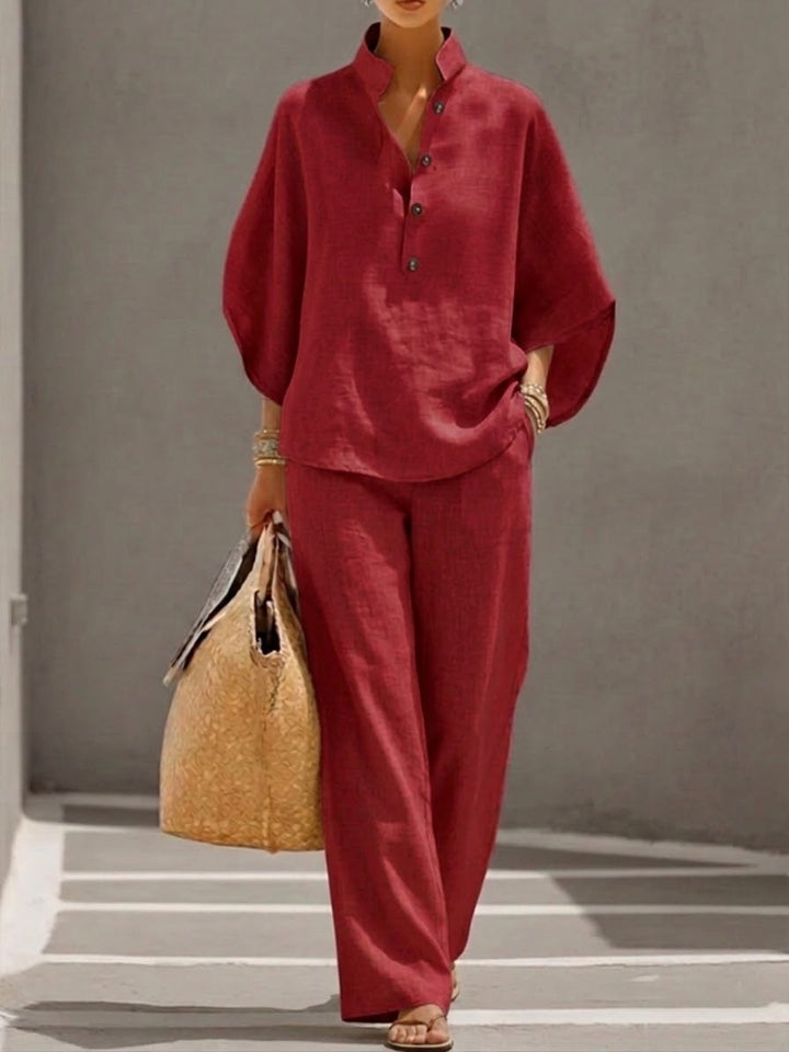 Batwing 3/4 Sleeve Wide Leg Two Piece Set for Women