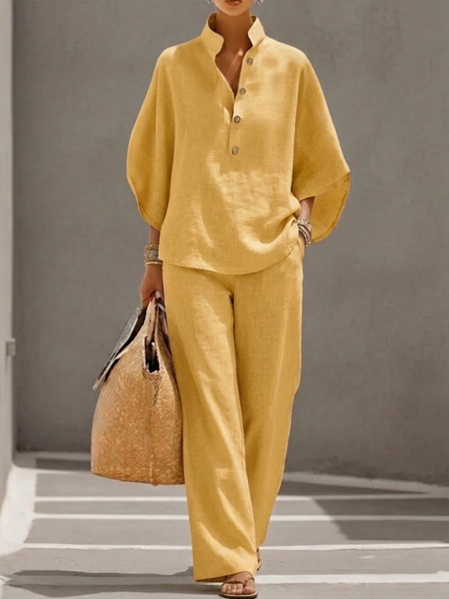 Batwing 3/4 Sleeve Wide Leg Two Piece Set for Women