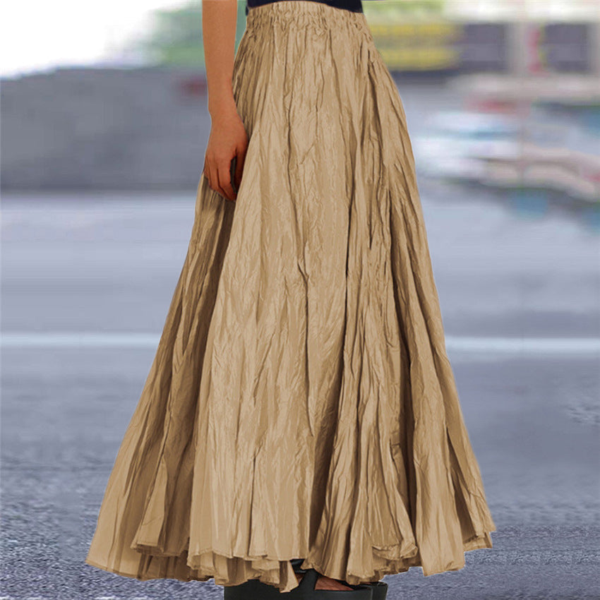 Pleated A-Line Flowy Maxi Skirt for Women