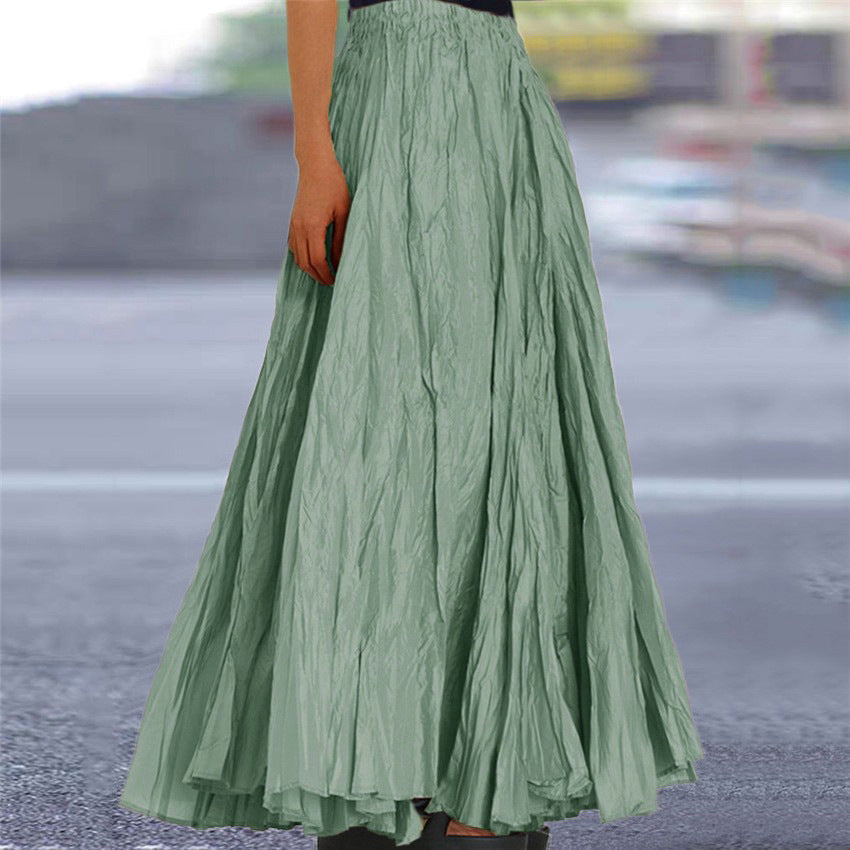 Pleated A-Line Flowy Maxi Skirt for Women