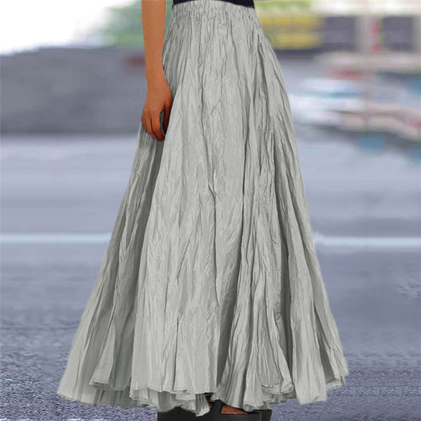Pleated A-Line Flowy Maxi Skirt for Women