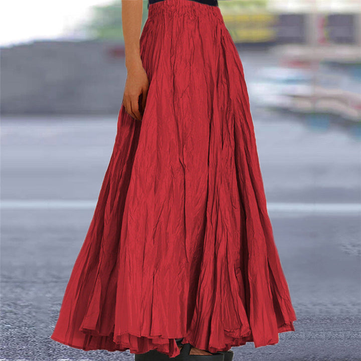 Pleated A-Line Flowy Maxi Skirt for Women