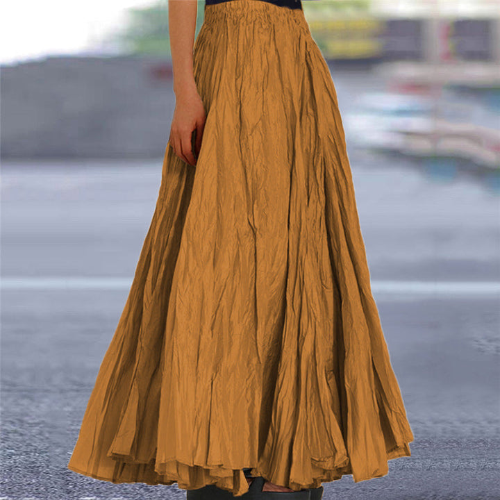 Pleated A-Line Flowy Maxi Skirt for Women