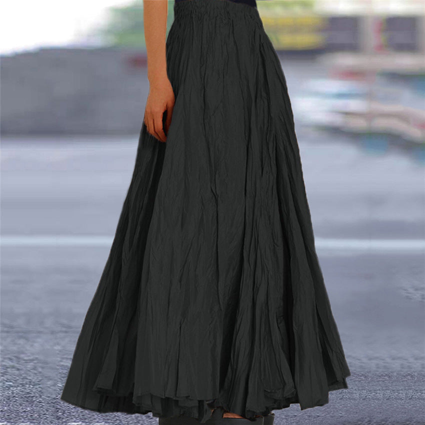 Pleated A-Line Flowy Maxi Skirt for Women