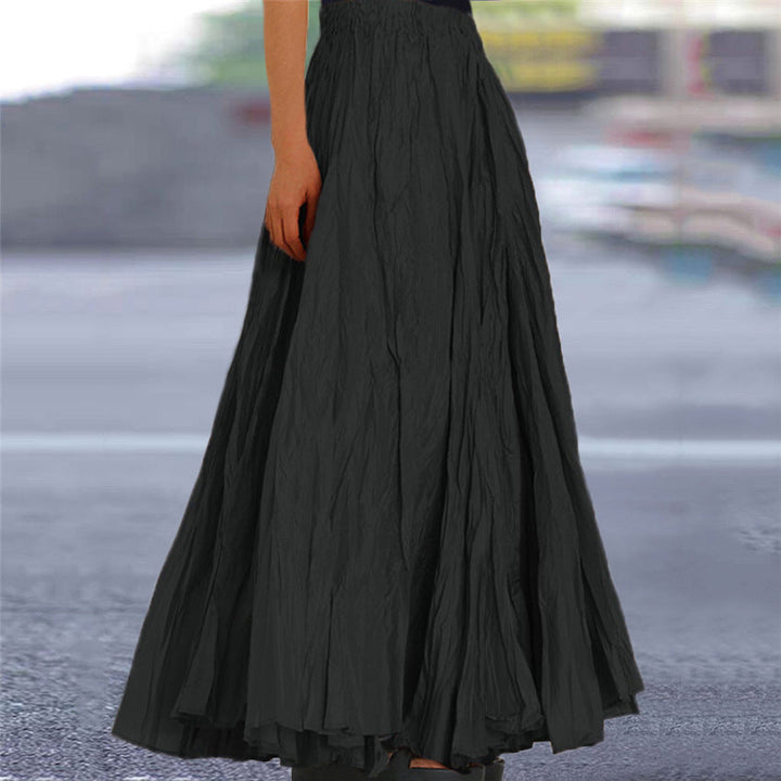 Pleated A-Line Flowy Maxi Skirt for Women