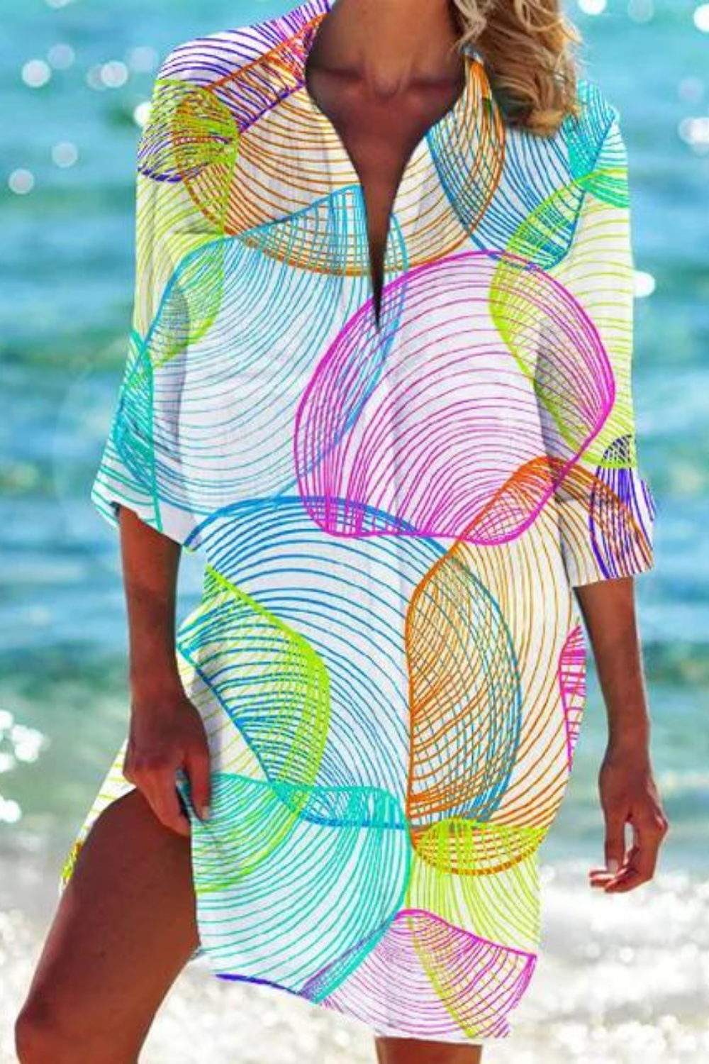 Marine Print Button-Down Beach Cover Up for Women