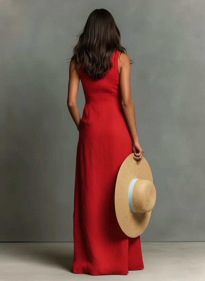 Effortless Sleeveless Collared Linen Maxi Dress for Women - Linen Dresses