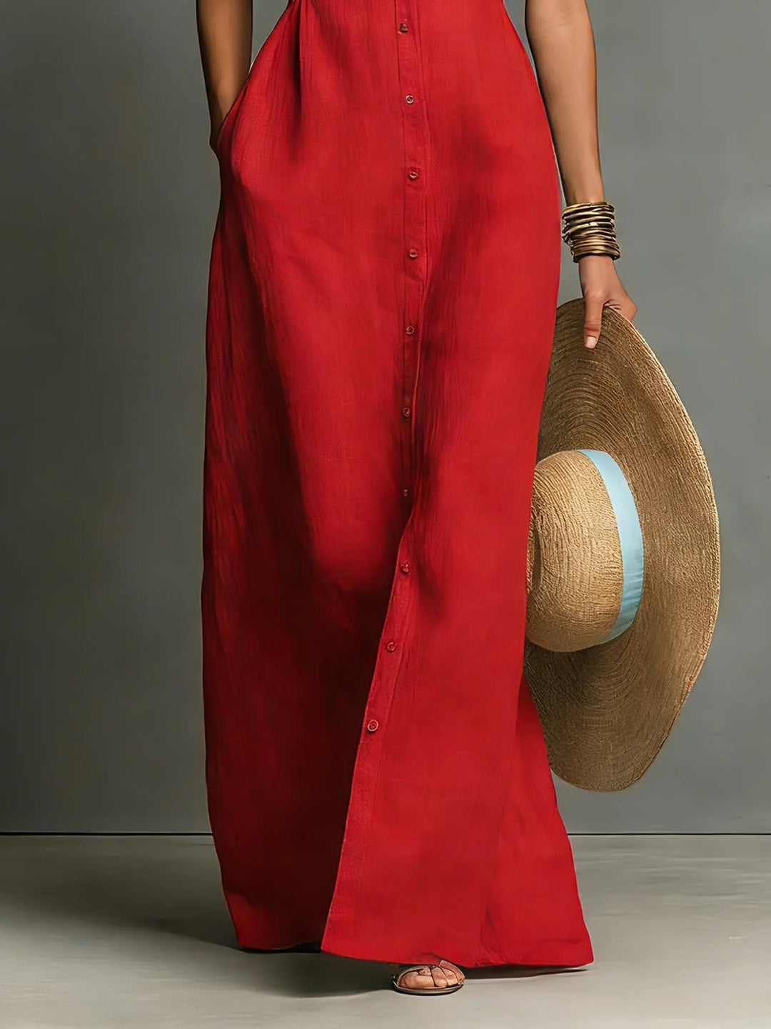 Effortless Sleeveless Collared Linen Maxi Dress for Women - Linen Dresses