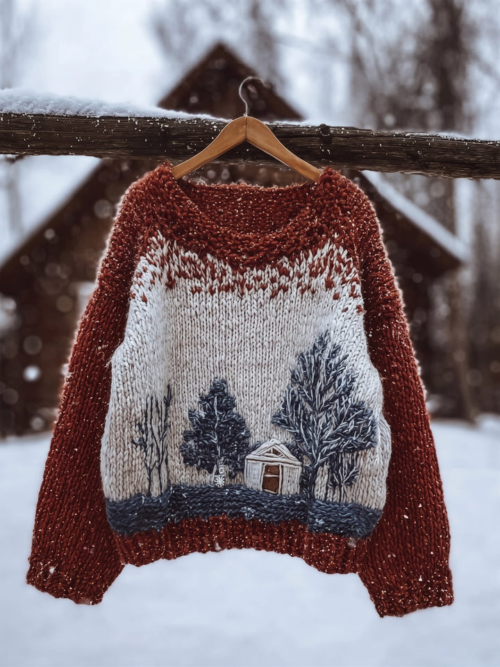 Salem | Women's Distressed Color-Block Cat-Print Crew-Neck Halloween Sweater