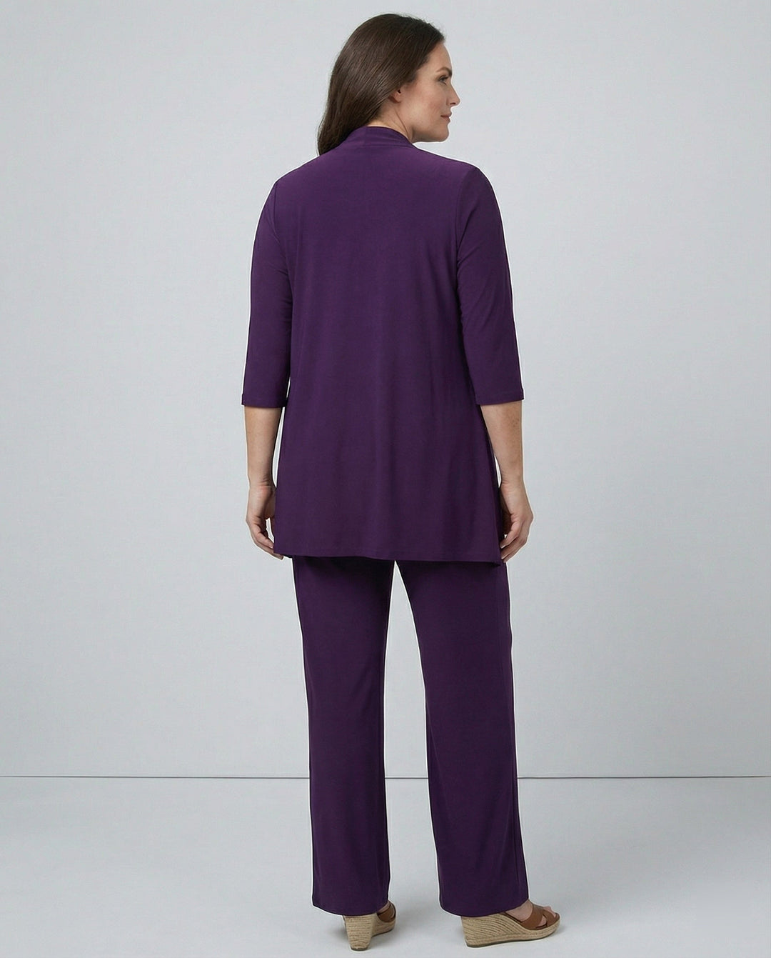 Open-Front 3/4 Sleeve Wide Leg 3 Piece Pant Suit Set for Women