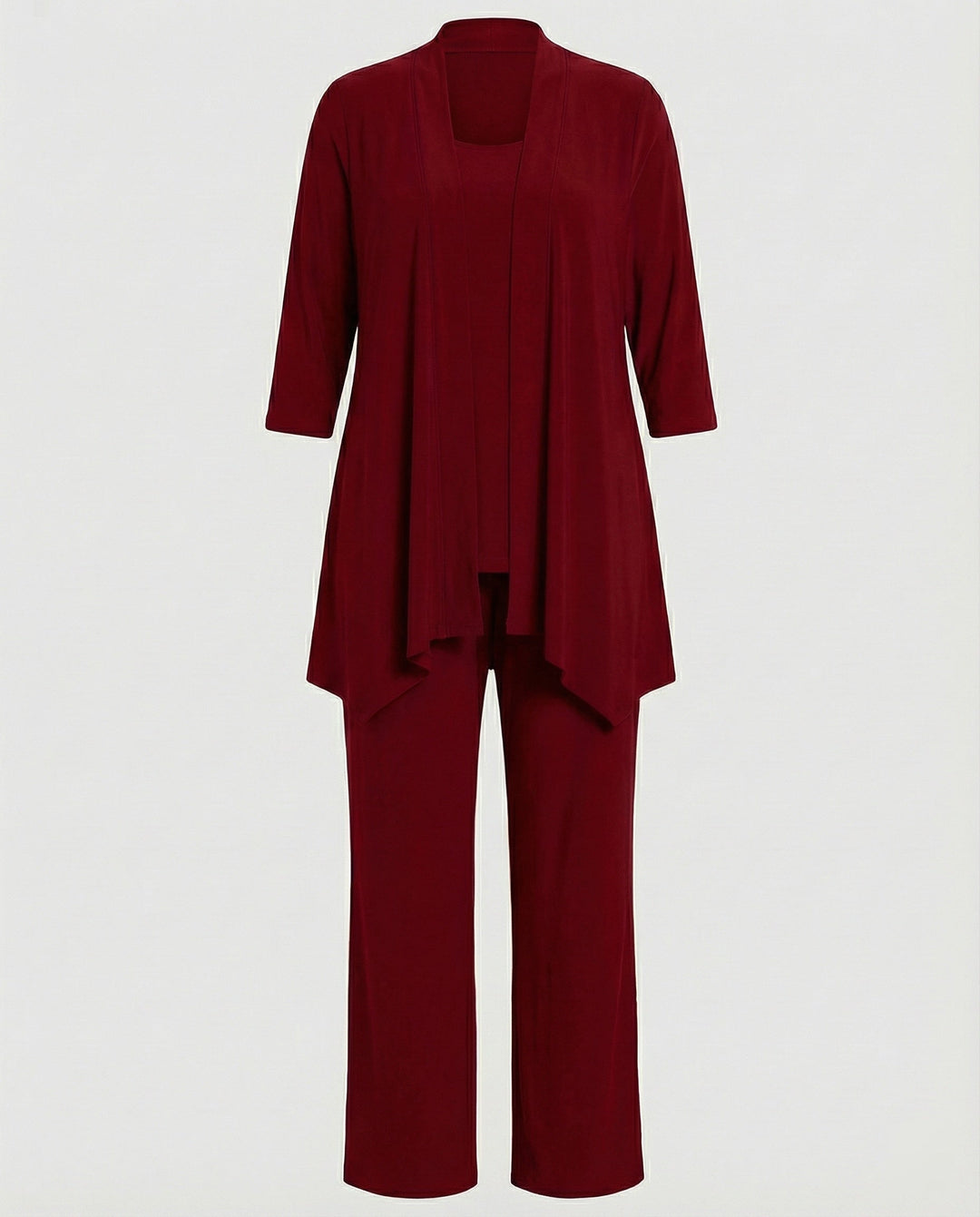 Open-Front 3/4 Sleeve Wide Leg 3 Piece Pant Suit Set for Women