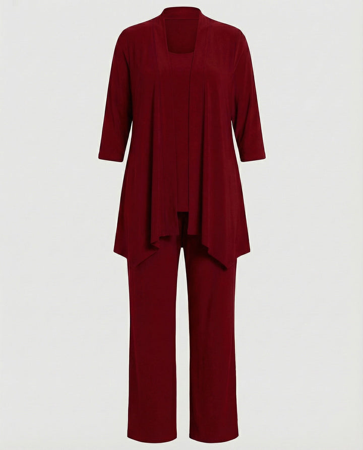 Open-Front 3/4 Sleeve Wide Leg 3 Piece Pant Suit Set for Women