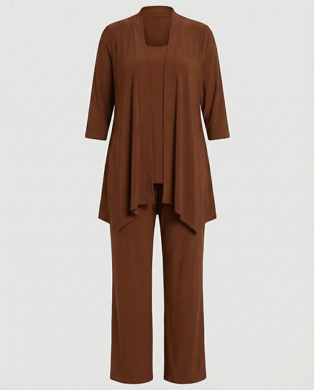 Open-Front 3/4 Sleeve Wide Leg 3 Piece Pant Suit Set for Women
